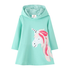 Плаття для дівчинки з капюшоном і малюнком єдинорога бірюзове White unicorn оптом (код товара: 55957)