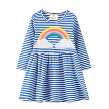 Платье для девочки с длинным рукавом в полоску с изображением радуги голубое Rainbow arch оптом (код товара: 55983)
