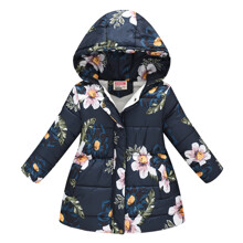 Куртка для девочки демисезонная с цветочным принтом синяя Долина цветов оптом (код товара: 56461)