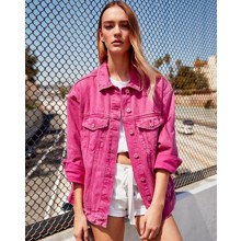 Куртка жіноча джинсова з потертостями Pink (код товара: 56756)