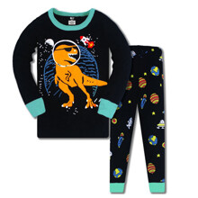 Пижама для мальчика с длинным рукавом принтом космос динозавр синяя Space dinosaur оптом (код товара: 56849)