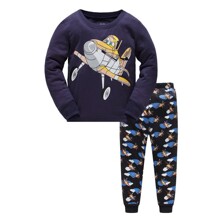 Пижама для мальчика с длинным рукавом принтом самолета синяя с черным Plane оптом (код товара: 56853)