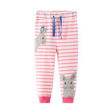 Штани для дівчинки в смужку із зображенням зайців рожеві Gray bunny оптом (код товара: 56813)