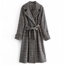 Пальто женское в клетку с поясом серое Tweed (код товара: 57114)