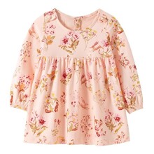 Плаття для дівчинки з довгим рукавом та квітковим принтом рожеве Animals and flowers оптом (код товара: 57331)