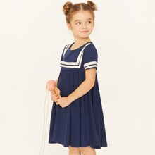 Плаття для дівчинки з коротким рукавом та смужками синє Sailor оптом (код товара: 57380)
