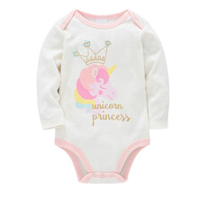 Боді для дівчинки з довгим рукавом та зображенням єдинорога молочний Unicorn princess оптом (код товара: 57422)