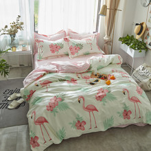 Уценка (дефекты)! Комплект постельного белья Фламинго в цветах (двуспальный-евро) (код товара: 57530)