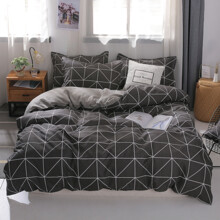 Комплект постельного белья с геометрическим принтом черный с серым Classic (двуспальный-евро) (код товара: 57643)