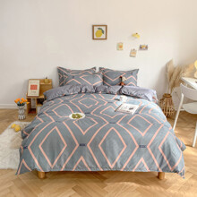 Комплект постельного белья с геометрическим принтом серый Performance (двуспальный-евро) оптом (код товара: 57645)