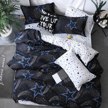 Комплект постельного белья со звездами синий с белым Галактика (полуторный) оптом (код товара: 57628)