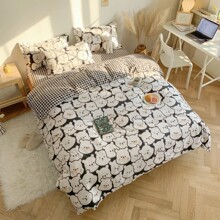 Комплект постельного белья в клетку с изображением медведя White bears (двуспальный-евро) (код товара: 57951)