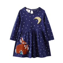 Плаття для дівчинки з довгим рукавом і аплікацією зайця синє Hares under the moon (код товара: 57927)