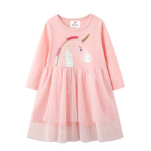 Плаття для дівчинки з довгим рукавом і зображенням єдинорога рожеве Shiny unicorn (код товара: 57921)