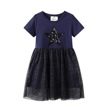 Плаття для дівчинки з зображенням зірки синє Blue Star оптом (код товара: 57919)