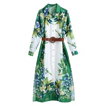Платье женское с разрезами и ремнем зеленое Nature (код товара: 58275)