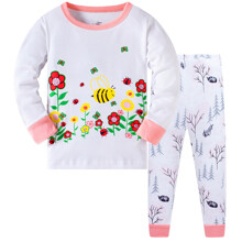 Уценка (дефекты)! Пижама для девочки с длинным рукавом принтом цветов белая Пчелки (код товара: 58231)