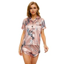 Пижама женская с растительным принтом розовая Palm tree оптом (код товара: 58353)