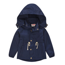 Куртка-ветровка детская с карманами и съемным капюшоном однотонная синяя Street style оптом (код товара: 58999)