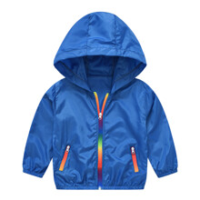 Куртка-ветровка детская с радужной молнией и карманами Синяя оптом (код товара: 58970)