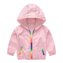 Куртка-ветровка для девочки с радужной молнией и карманами Розовая оптом (код товара: 58971)