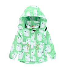 Куртка-вітрівка для дівчинки з кишенями, знімним капюшоном та принтом єдинорога зелена White unicorn оптом (код товара: 58984)