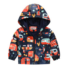 Куртка-вітрівка для хлопчика з кишенями та принтом машин чорна з червоним Trailer park оптом (код товара: 58979)