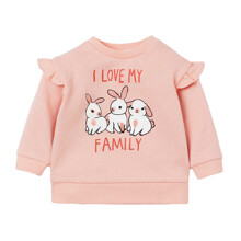 Світшот для дівчинки утеплений з принтом кроликів I love my family Рожевий оптом (код товара: 58969)