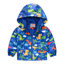 Уцінка (дефекти)! Куртка-вітрівка для хлопчика з кишенями та принтом динозаврів синя Галявина динозаврів (код товара: 58976)