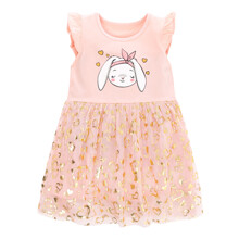 Плаття для дівчинки без рукавів та принтом зайця персикове Bunny in love (код товара: 59089)