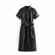 Платье-рубашка женское из искусственной кожи черное Black (код товара: 59057)