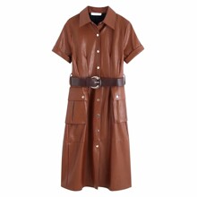 Платье-рубашка женское из искусственной кожи коричневое Brown оптом (код товара: 59056)