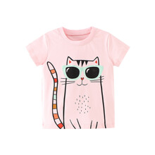 Футболка для дівчинки з малюнком кота рожева Cat with glasses оптом (код товара: 59142)