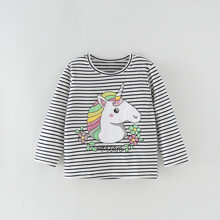 Лонгслив для девочки полосатый с рисунком единорог White unicorn оптом (код товара: 59199)