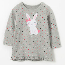 Лонгслів для дівчинки в горошок з нашивкою зайця сірий Hare with a bowg оптом (код товара: 59163)