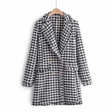 Пальто жіноче з твідової тканини з геометричним принтом Classic оптом (код товара: 59129)