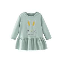 Плаття для дівчинки з довгим рукавом і малюнком зайця бірюзове Happy (код товара: 59158)