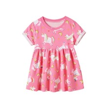 Платье для девочки с коротким рукавом розовое Единорог оптом (код товара: 59157)