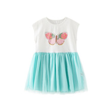 Платье для девочки с коротким рукавом сетчатая юбка Бабочка оптом (код товара: 59154)