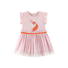 Платье для девочки с коротким рукавом сетчатая юбка розовое Единорог (код товара: 59153)