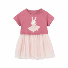 Платье для девочки с коротким рукавом сетчатая юбка розовое Вallerina hare оптом (код товара: 59156)