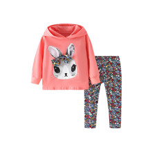 Костюм для девочки 2 в 1 с рисунком кролика персиковый Fashionable оптом (код товара: 59232)
