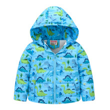 Куртка детская демисезонная с капюшоном и рисунком динозавры голубая Dinosaur hike (код товара: 59276)