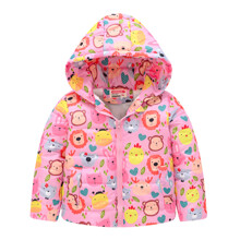 Куртка для девочки демисезонная с капюшоном, карманами и изображением животных розовая Zoo оптом (код товара: 59280)