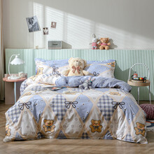 Комплект постельного белья с геометрическим принтом и изображением медведя фиолетовый Beautiful home (полуторный) (код товара: 59391)