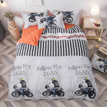 Комплект постельного белья с геометрическим принтом и изображением мотоциклиста Follow my lead (полуторный) оптом (код товара: 59385)