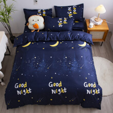 Комплект постельного белья с изображением звездного неба синий Good night (полуторный) оптом (код товара: 59393)