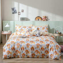 Комплект постельного белья в клетку с изображением льва оранжевый Lion king (полуторный) (код товара: 59380)
