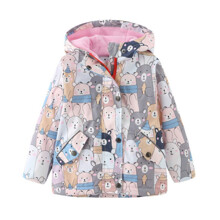 Куртка для девочки демисезонная с капюшоном и флисовой подкладкой Мишки оптом (код товара: 59306)