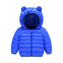 Куртка на синтепоне детская с молнией и капюшоном с ушками синяя Bear оптом (код товара: 59367)